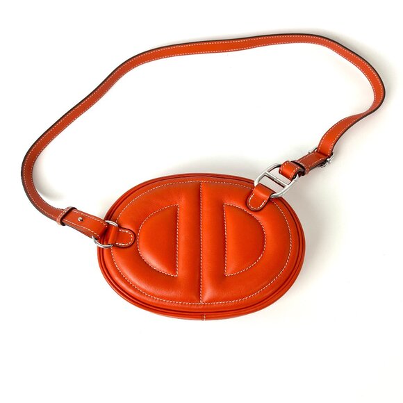 HERMES Terre Battue Orange Swift Leather In The Loop Waist Belt Bum Bag - Picture 5 of 16